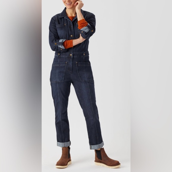 Duluth Trading Co Denim - Duluth Trading Women's Dark Blue Stretch Denim Jumpsuit, Size 14 Reg